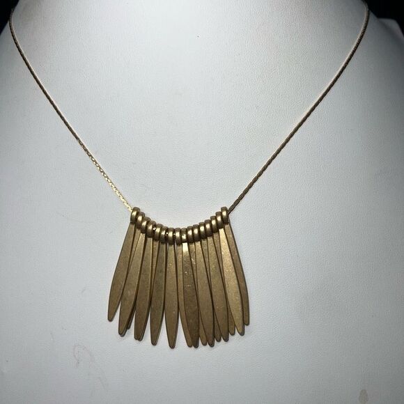 Brushed Gold Tone Modernist Fringe Necklace - Picture 2 of 4